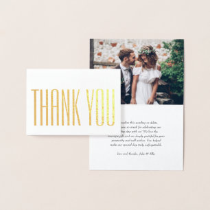Minimalist Deco Type Wedding Photo Kraft Thank You Foil Card