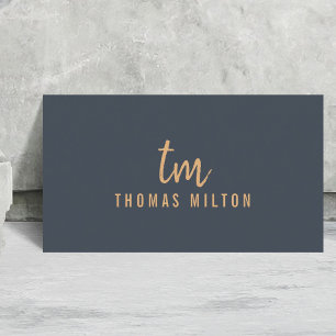 Minimalist Deep Blue Brown Monogram Consultant Business Card
