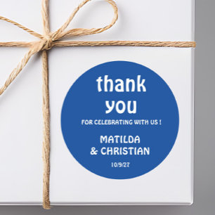 Minimalist Deep Blue Wedding Classic Round Sticker