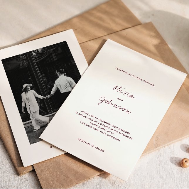 Minimalist Deep Burgundy Photo Wedding Invitation (Creator Uploaded)