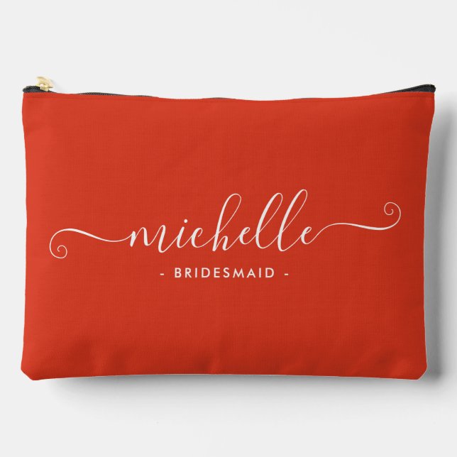 Minimalist Deep Orange Personalised Bridesmaid Accessory Pouch (Front)