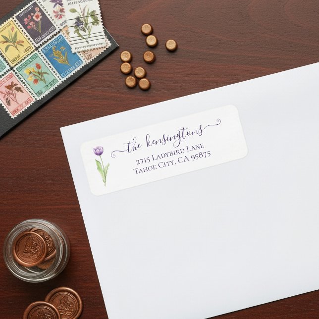 Minimalist Deep Purple Single Tulip Return Address (Minimalist Deep Purple Single Tulip Return Address Labels)