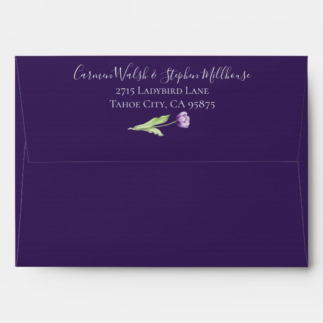 Minimalist Deep Purple Single Tulip Wedding Envelopes (Back (Top Flap))