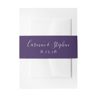 Minimalist Deep Purple Single Tulip Wedding Invitation Belly Band
