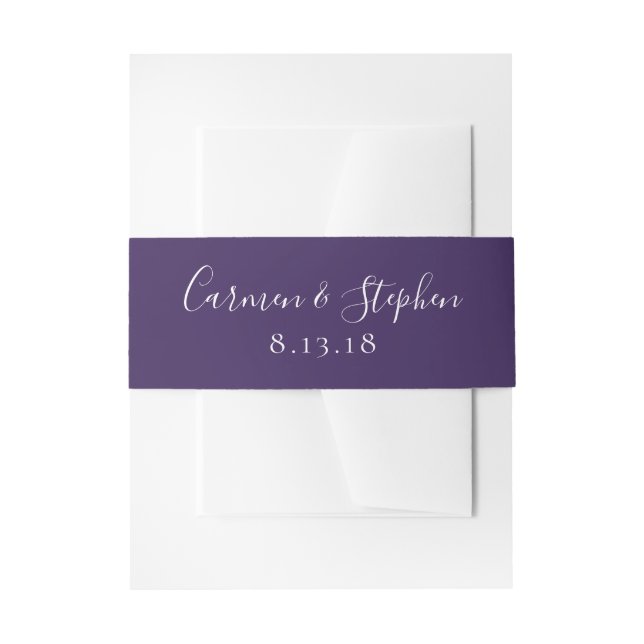 Minimalist Deep Purple Single Tulip Wedding Invitation Belly Band (Front Example)