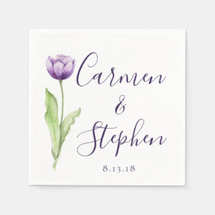 Minimalist Deep Purple Single Tulip Wedding Napkin