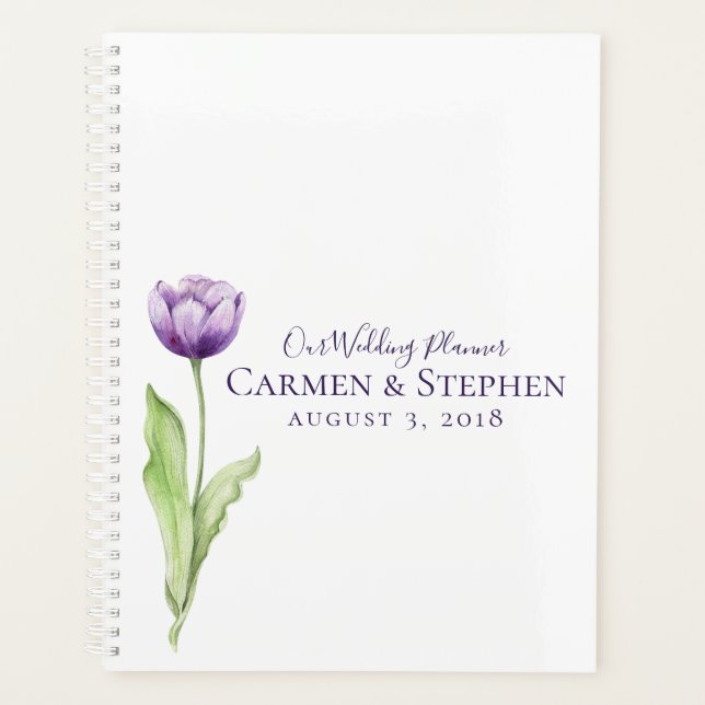 Minimalist Deep Purple Single Tulip Wedding Planner (Front)