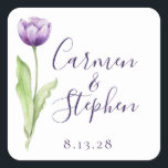 Minimalist Deep Purple Single Tulip Wedding Square Sticker<br><div class="desc">This minimal, yet elegant, deep purple design is perfect for your wedding! The single tulip, with its simple charm and inimitable beauty, will add that touch to your whole suite. Fully customisable: change fonts, colours, etc. Please do not hesitate to contact us if you would like a change that cannot...</div>