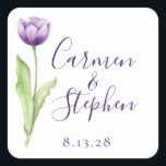 Minimalist Deep Purple Single Tulip Wedding Square Sticker<br><div class="desc">This minimal, yet elegant, deep purple design is perfect for your wedding! The single tulip, with its simple charm and inimitable beauty, will add that touch to your whole suite. Fully customisable: change fonts, colours, etc. Please do not hesitate to contact us if you would like a change that cannot...</div>