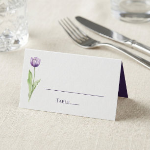 Minimalist Deep Purple Tulip Wedding Reception Place Card