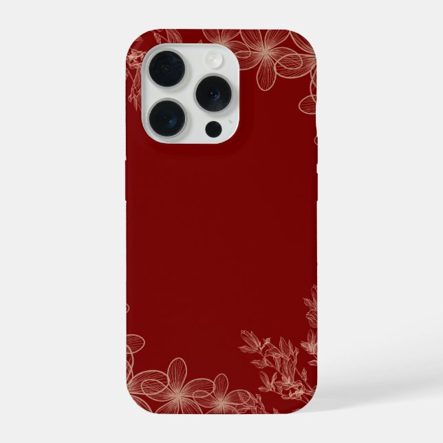 Minimalist Deep Red Floral Elegant Artistic iPhone Case (Back)