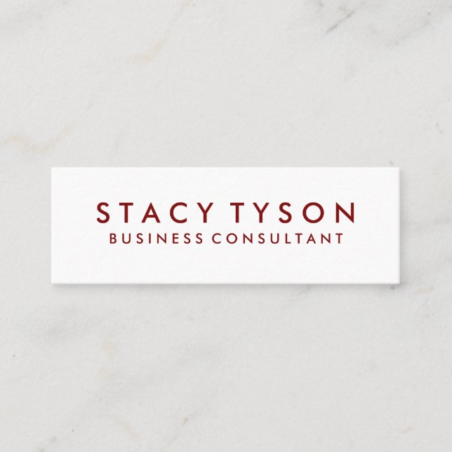 Minimalist Deep Red Text Mini Business Card (Front)
