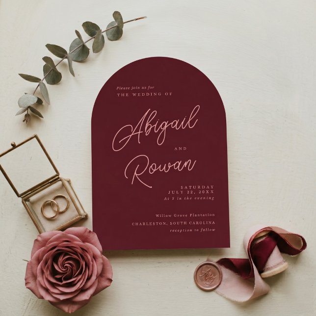 Minimalist Deep Wine Arched Wedding Invitation (Creator Uploaded)