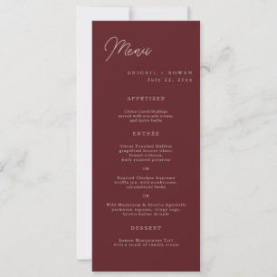 Minimalist Deep Wine Long Wedding Menu Card