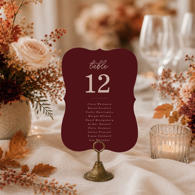 Minimalist Deep Wine Seating Chart Table Cards (Creator Uploaded)