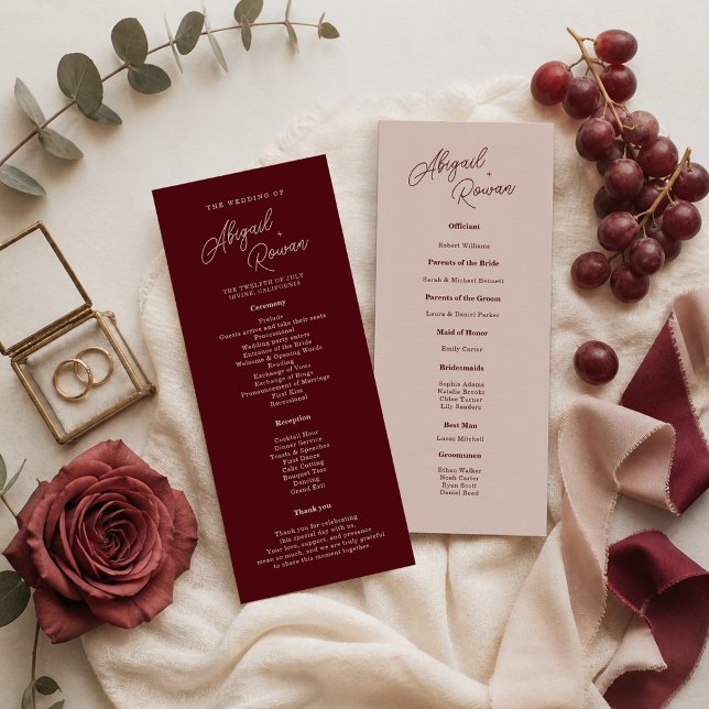 Minimalist Deep Wine Wedding Program Card (Creator Uploaded)