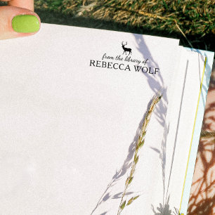 Minimalist Deer From the Library Of, Book Rubber Stamp