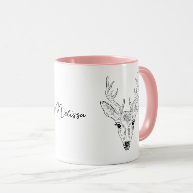 Minimalist Deer Head Line Art Sketch With Name Mug (Front Right)