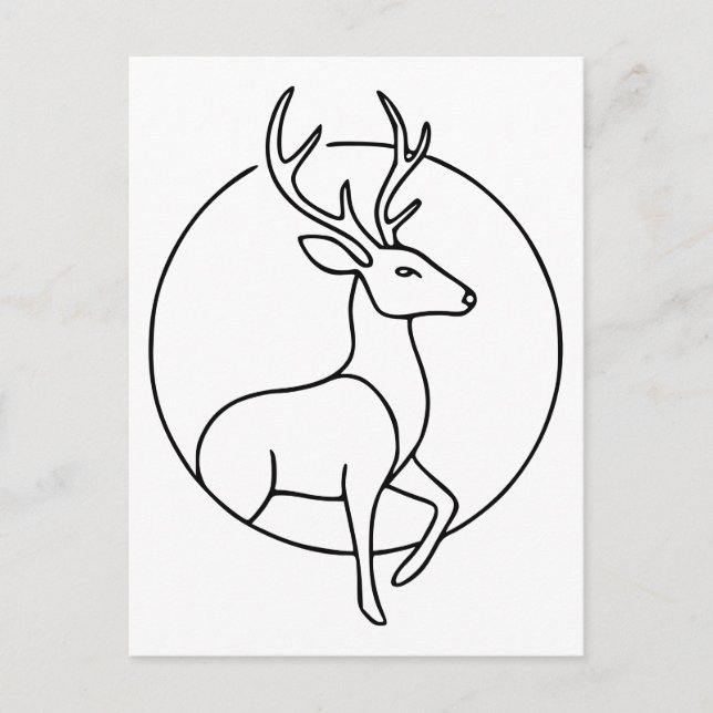 Minimalist Deer Line Art – Forest Animal Art Postcard (Front)