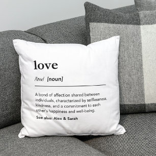 Minimalist definition of love custom names white cushion