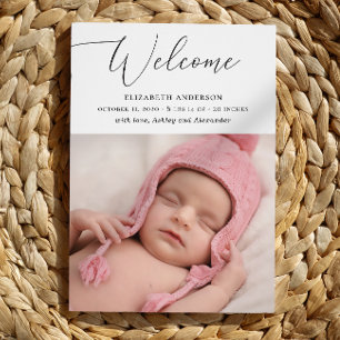 Minimalist delicate elegant script baby birth announcement