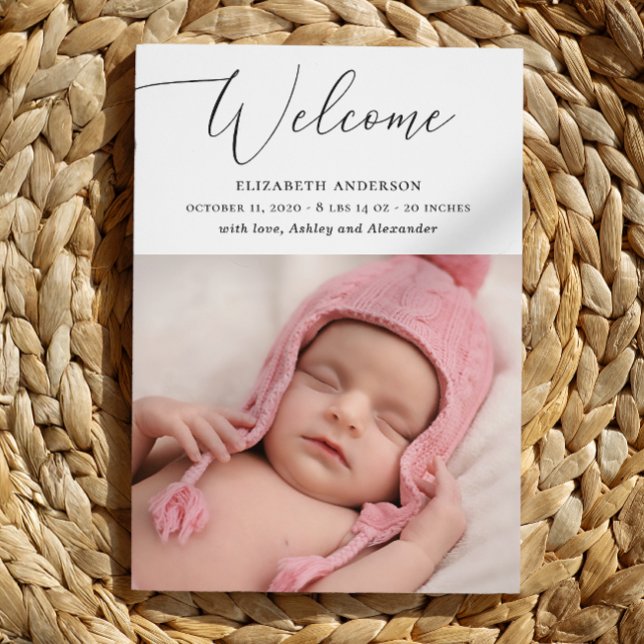 Minimalist delicate elegant script baby birth announcement (Creator Uploaded)