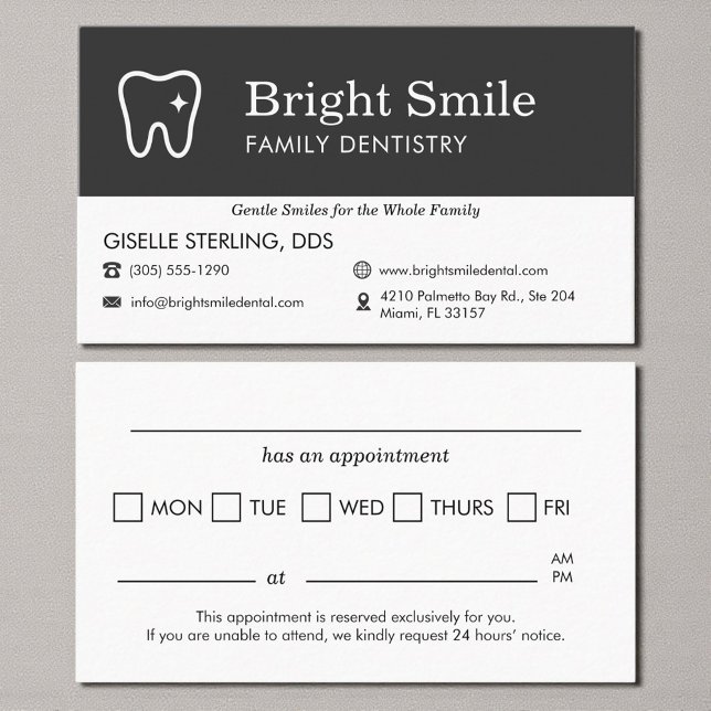 Minimalist Dental Appointment Reminder Tooth Logo Business Card (Creator Uploaded)