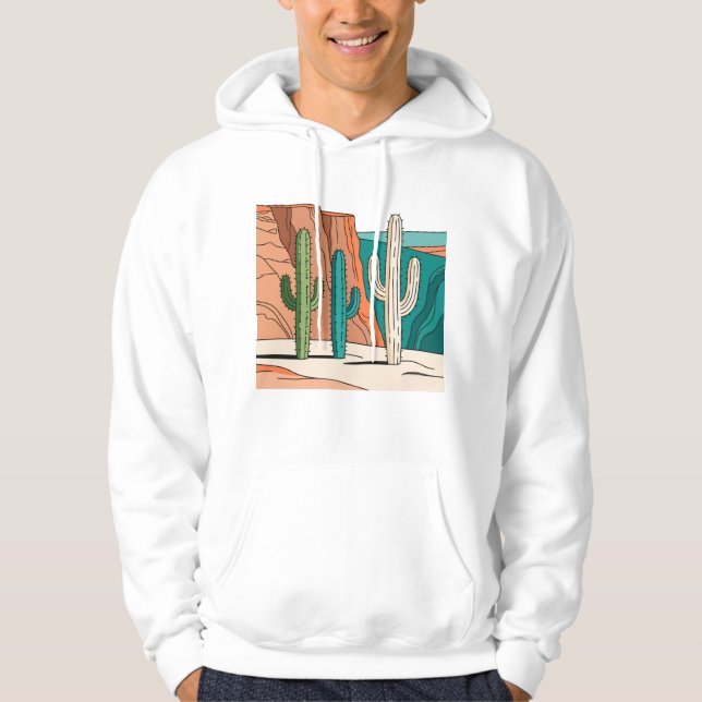 Minimalist Desert Cactus Line Art Landscape Hoodie (Front)