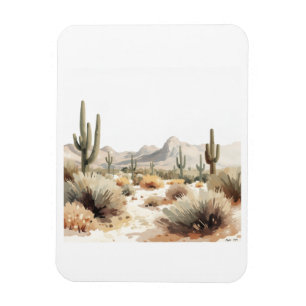 Minimalist Desert Saguaro Cactus Watercolor Art Magnet