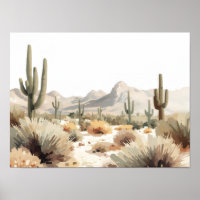 Minimalist Desert Saguaro Cactus Watercolor Art 