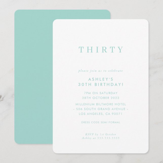 MINIMALIST design birthday chic modern mint green Invitation (Front/Back)