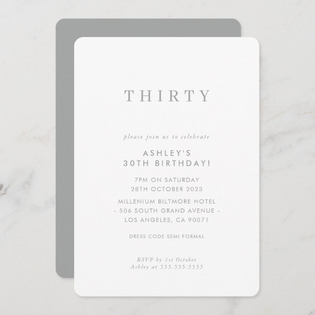 MINIMALIST design birthday chic modern muted grey Invitation (Front/Back)