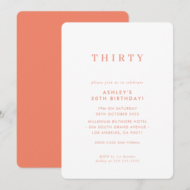 MINIMALIST design birthday chic modern orange Invitation (Front/Back)