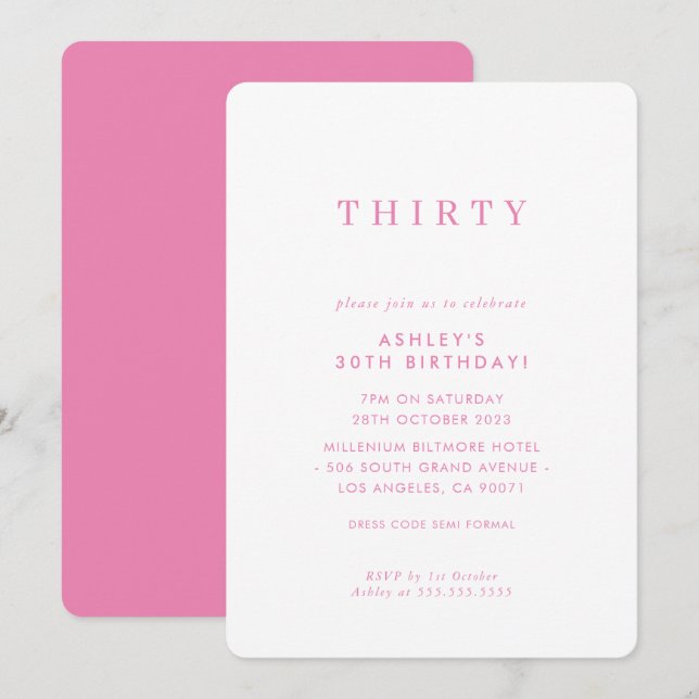 MINIMALIST design birthday chic modern pretty pink Invitation (Front/Back)