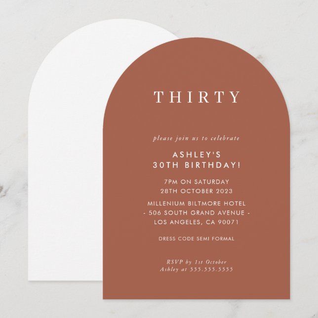 MINIMALIST design birthday modern white terracotta Invitation (Front/Back)