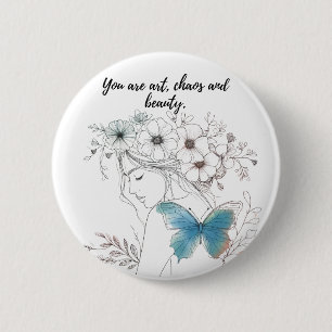 Minimalist design of a woman with a butterfly – Ph 6 Cm Round Badge