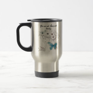 Minimalist design of a woman with a butterfly – Ph Travel Mug
