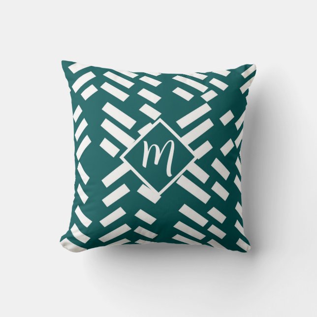 Minimalist Diagonal Striped Pattern, Monogram Cushion (Front)