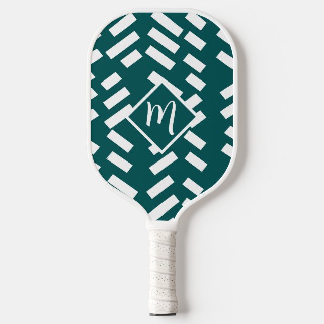 Minimalist Diagonal Striped Pattern, Monogram Pickleball Paddle (Front)