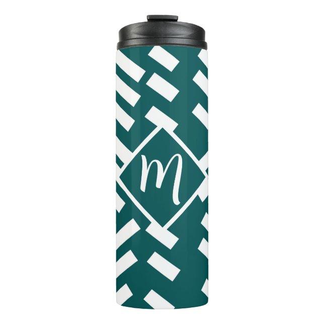 Minimalist Diagonal Striped Pattern, Monogram Thermal Tumbler (Front)