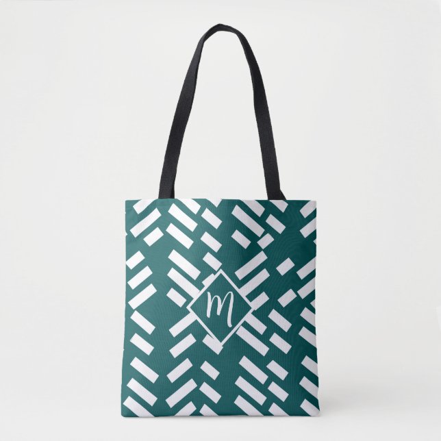 Minimalist Diagonal Striped Pattern, Monogram Tote Bag (Front)