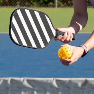 Minimalist Diagonal White Stripes Black Monogramme Pickleball Paddle