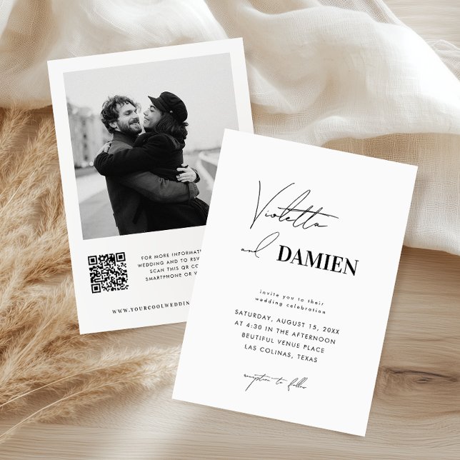Minimalist Different Fonts Photo QR Code Wedding   Invitation (Creator Uploaded)