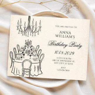 Minimalist dinner table birthday invitation