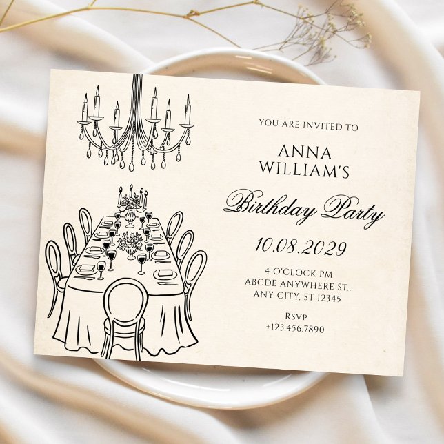 Minimalist dinner table birthday invitation (Creator Uploaded)