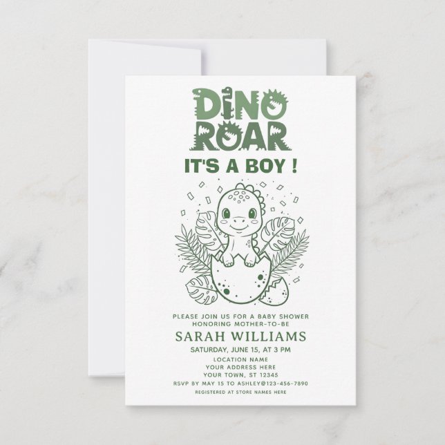 minimalist Dinosaur Baby Shower party boy Roar Invitation (Front)