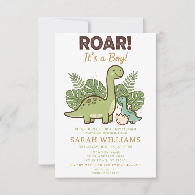 minimalist Dinosaur Baby Shower party boy Roar Invitation (Front)