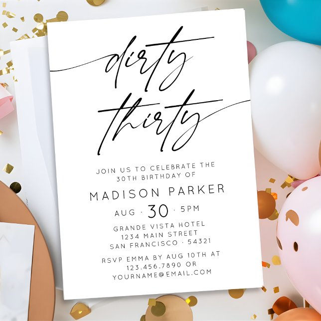 Minimalist Dirty Thirty 30th Birthday Party  Invitation (Creator Uploaded)