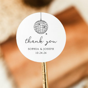 Minimalist Disco Ball Black and White Wedding Classic Round Sticker