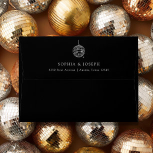 Minimalist Disco Ball Black Wedding Envelope